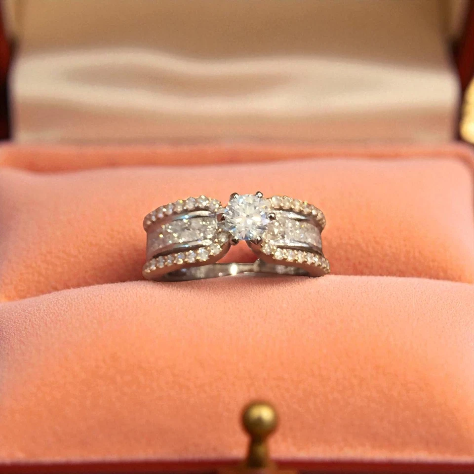 1,45 Cts F/VS1 Runde Prinzess GIA-zertifiziert Diamanten Verlobung Ring 14K Gold - Bild 3 von 4