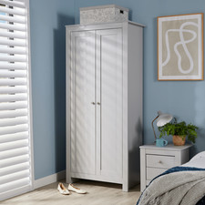 Image of Wardrobe 2 Door Grey Hanging Rail Wooden Bedroom Home Furniture Clothing Storage