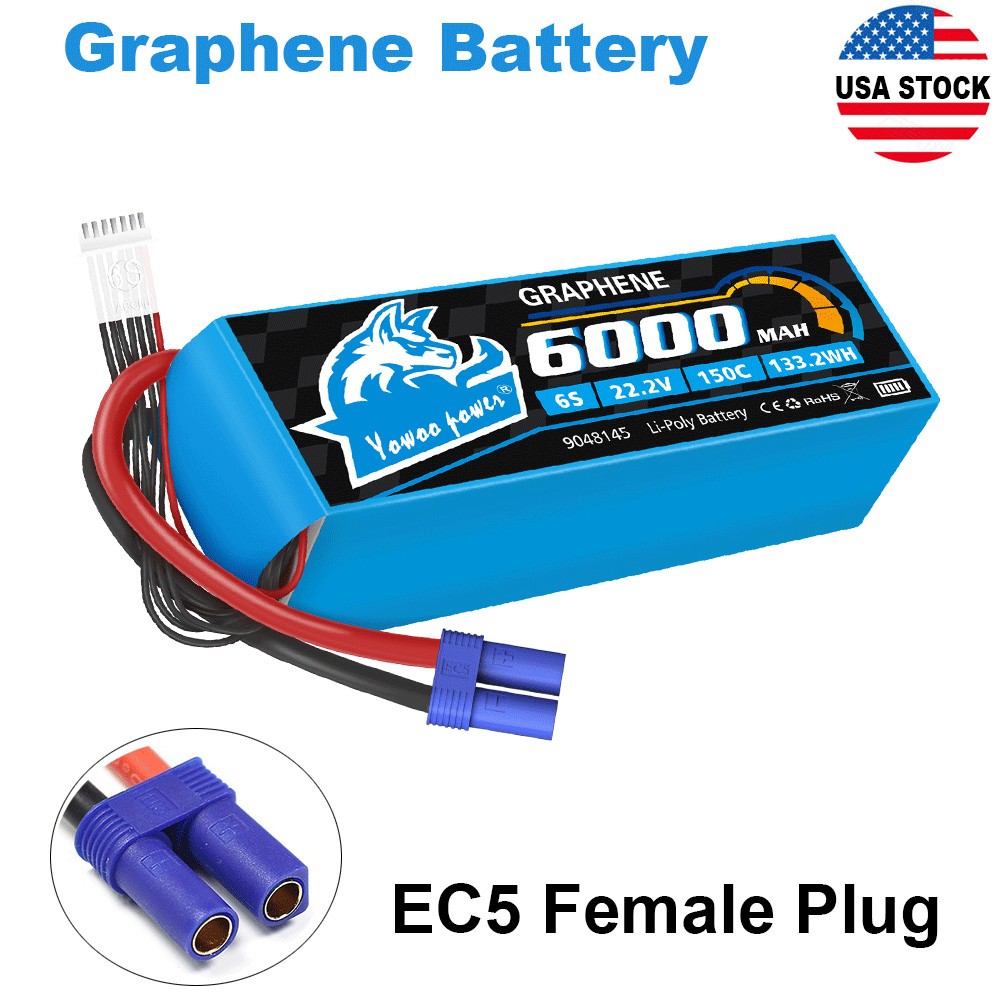 Yowoo 6S 6000mAh 22.2V Lipo Battery EC5 150C Graphene for RC