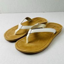 OLUKAI Southshore Waterproof Leather Sandals Women's Size 7 White Thong Beach
