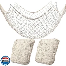 2 Pack Fish Net Decorations for Party, Natural Cotton Hawaiian Party Fishing 