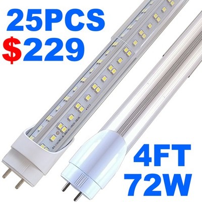 T8 4FT LED Tube Light Bulb 72W G13 6500K 4 FT LED Shop Light Bulbs 25 PACK US