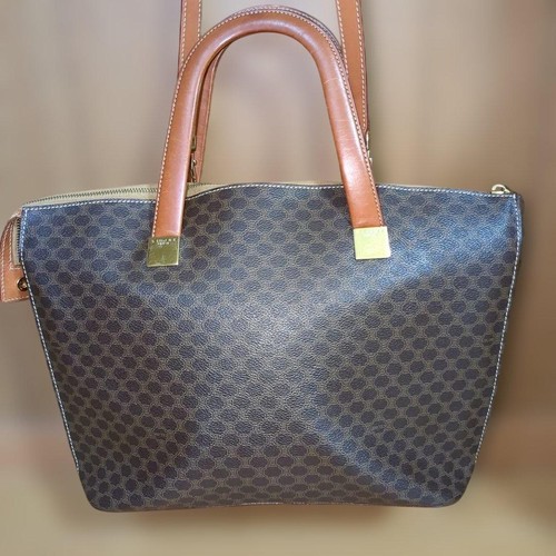 CELINE Macadam Pattern 2Way Shoulder Bag Brown Canvas Leather From Japan