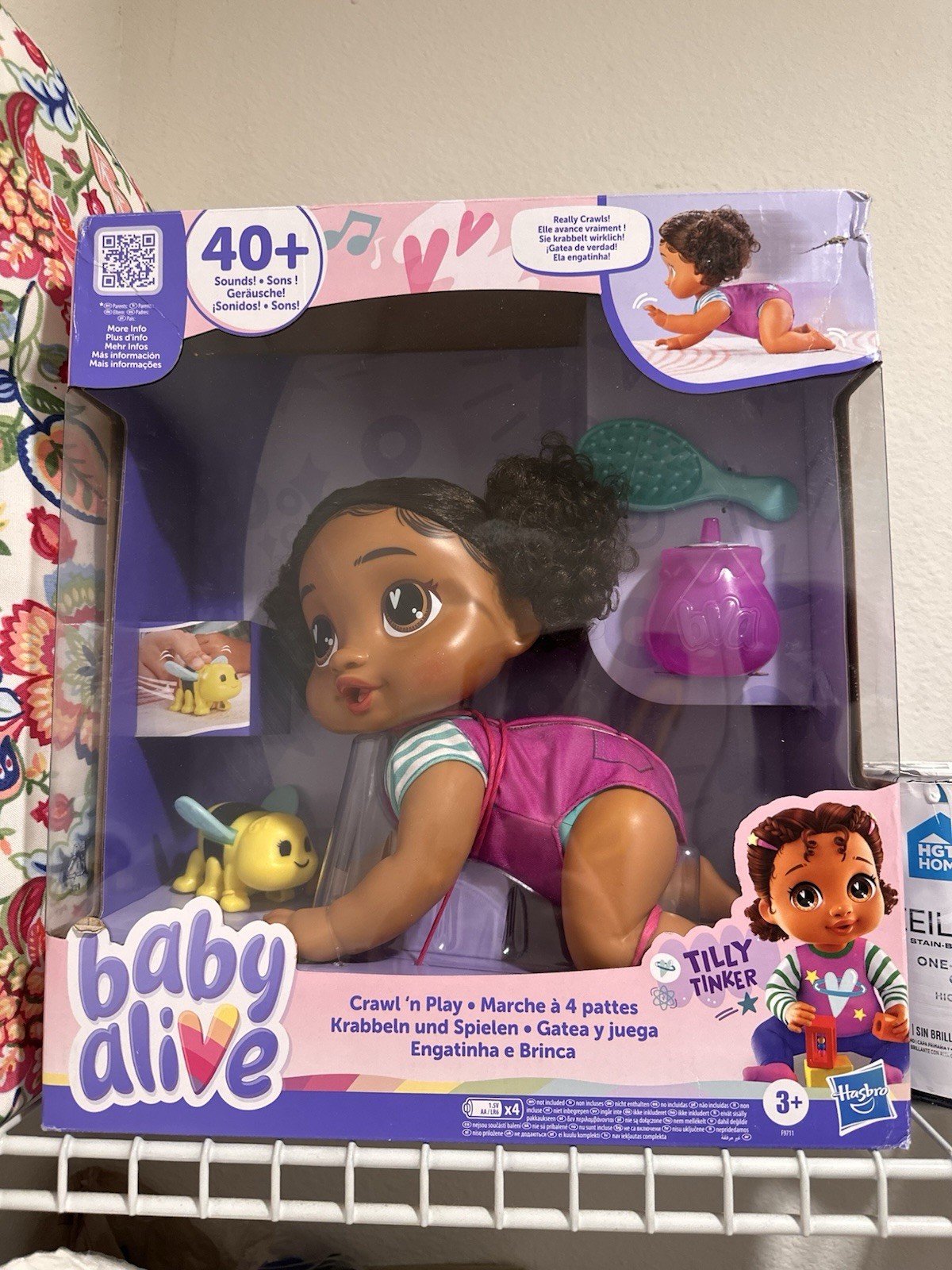 Baby Alive 13.5" Crawl N Play Baby Doll Tilly Black Hair & B