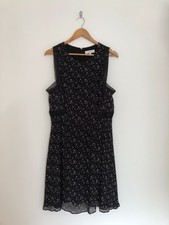 Reiss Dress Monti Black Floral Size 14 Lined Floaty Summer Occasion VGC Party