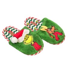 Dr Seuss The Grinch Faux Fur Slippers Youth Size 13-1 Green Max Dog Holiday
