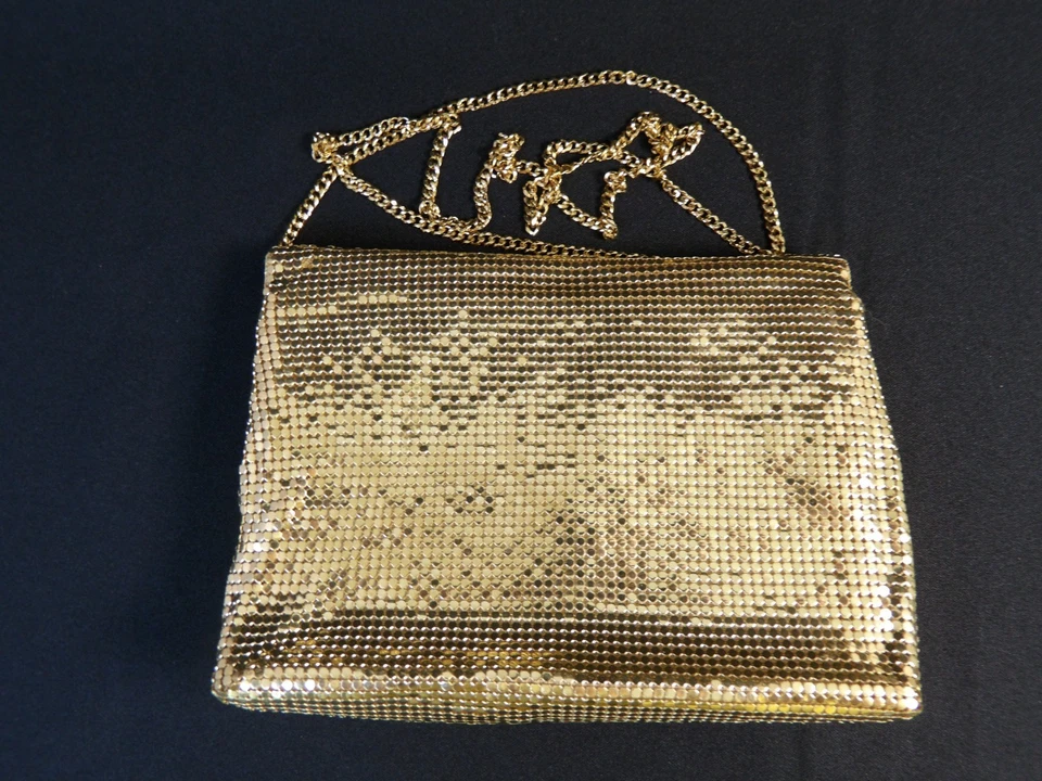 Bolso de noche vintage de malla dorada Whiting & Davis correa de cadena con cierre de joya única Foto 4 de 4