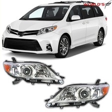 Pair Headlights For Toyota Sienna 2011-2020 Halogen Chrome Headlamps
