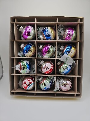 12 Radko Shiny Brite Glass Ornaments Christmas Flocked 2.00'' NEW Dillards Nice