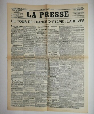#1.14 Une Du Journal La presse July 11, 1904 Tour de France 2nd stage arrival