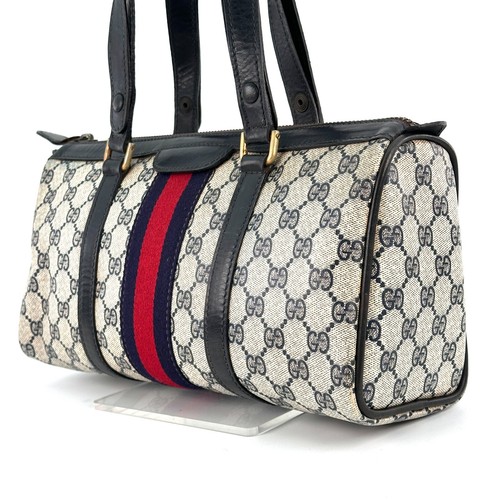 Vintage GUCCI sherry GG 2way shoulder hand bag PVC leather navy