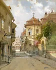 Canvas Print Oil painting European town street landscape printed on canvas L1236