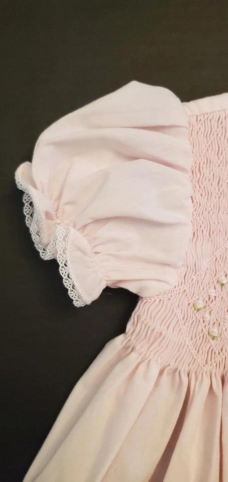 VTG Girls 18 Months Pink Smocked Tiny Roses Dress Garden of Angels Hand Made - Image 2 of 4
