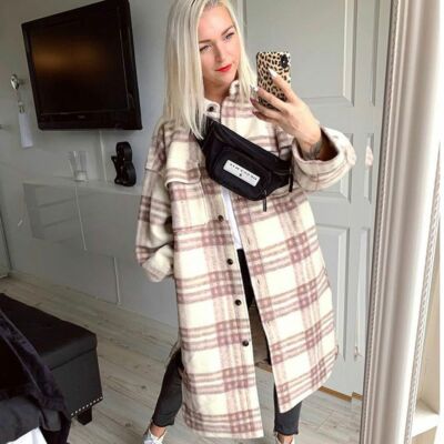 Long Shacket Jacket Coat XL Wool Blend NWT Check | eBay