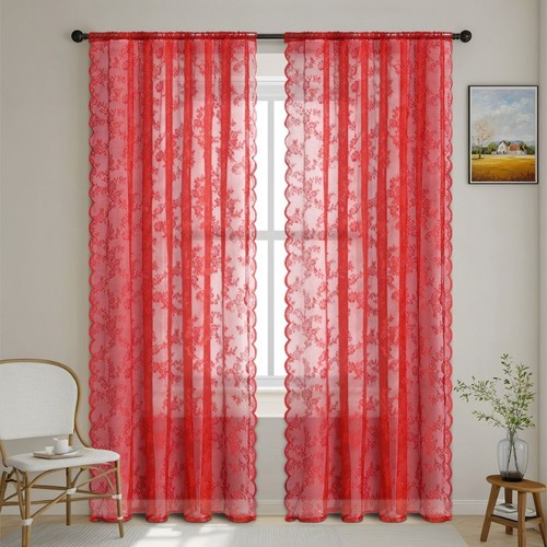 Gauze Lace Sheer Curtain Embroidered Tulle Curtain Window Drapes Living Room - Picture 6 of 16