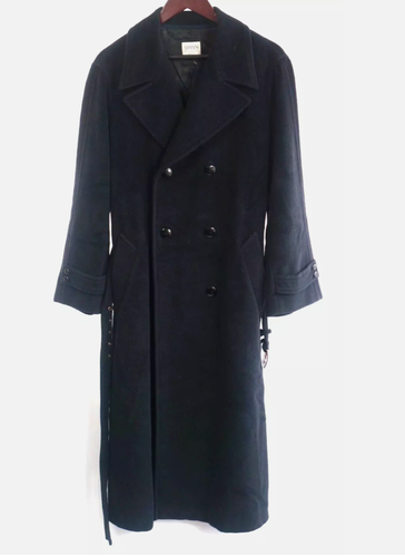 Vintage Armani Collezioni Blue Cashmere Double Breasted Belted Coat Jacket