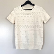 Open Knit Ivory Short Sleeve Sweater Top Size S EUC