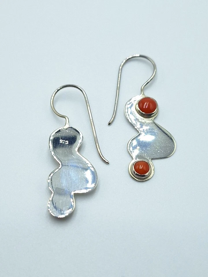 Orecchini pendenti con Spolle di Vero corallo rosso Sardegna In Argento 925 - Immagine 2 di 4
