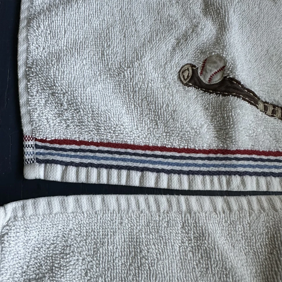 Juego de 2 paños de béisbol Pottery Barn Kids bate pelota algodón 2007 Foto 3 de 4