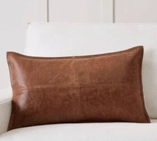 Genuine Leather Cushion Cover Saddle brown Pillow Home Decor pillow