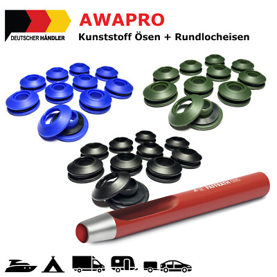 AWAPRO Ösen mit Rundlocheisen 13mm - Blau/Grün/Schwarz 10-1000 Stück für Planen
