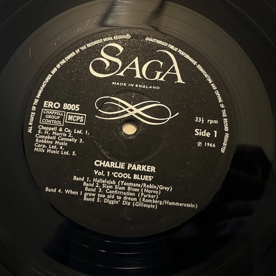[JAZZ]~VG+ LP~CHARLIE PARKER~Vol 1~Cool Blues~[1966~SAGA EROS~Issue]~UK Import~ - Image 4 of 4