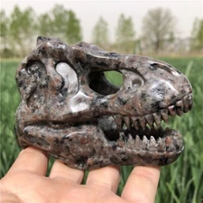 3.5" Natural Yooperlite Dragon Skull Hand Carved Quartz Crystal Skull Sculpture