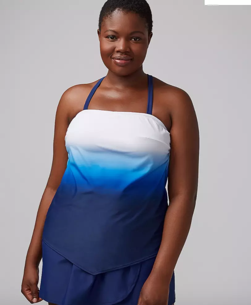 LANE BYANT Blue Ombre Plus Size 14 Handkerchief Tankini Top Swim Suit NWOT