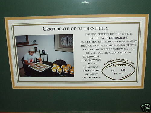BRETT FAVRE 4 AUTOGRAPHED LAST GAME AT COUNTY STADIUM THE DIVE vs ATLANTA FALCON - Picture 4 of 4