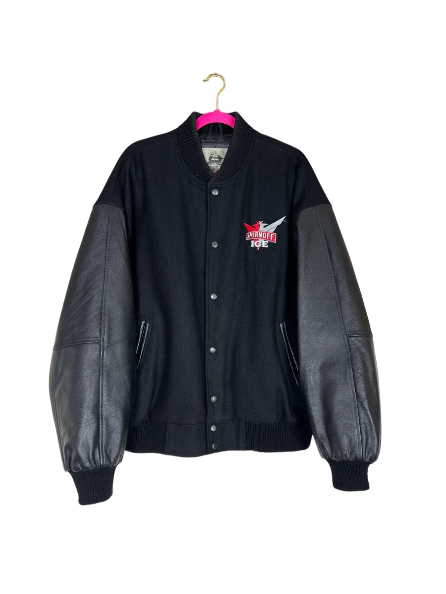 Smirnoff Ice Black Leather and Wool Blend Varsity Bomber Style