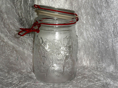 GLASS CANISTER, RED METAL LOCKING, RUBBER GASKET (hall) | eBay