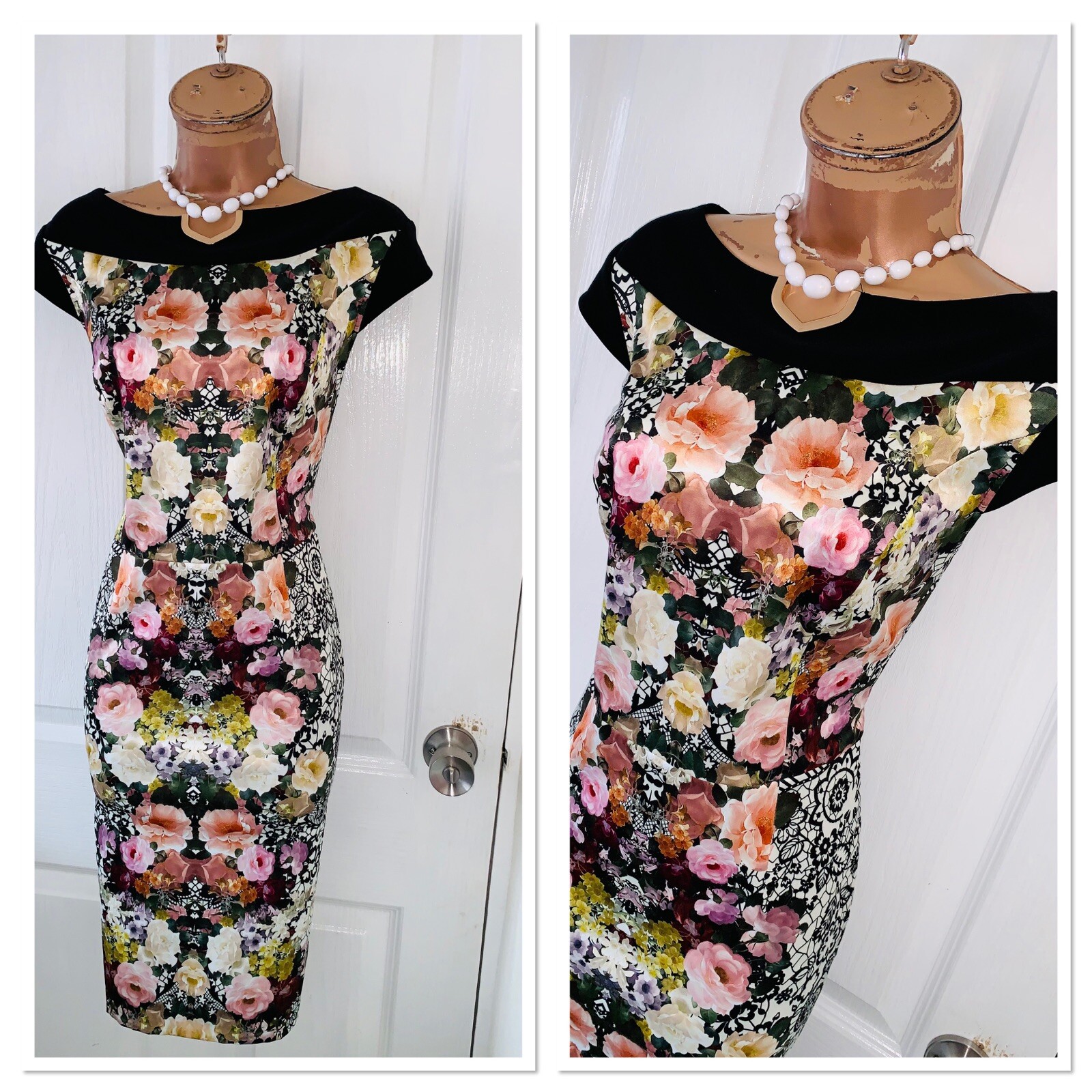 Joseph ribkoff floral fitted pencil dress uk size 16 Gem