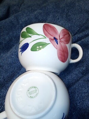 MAXAM  One Large Coffee Soup Mug Made in Italy  Blue Yellow Flowers 16 oz