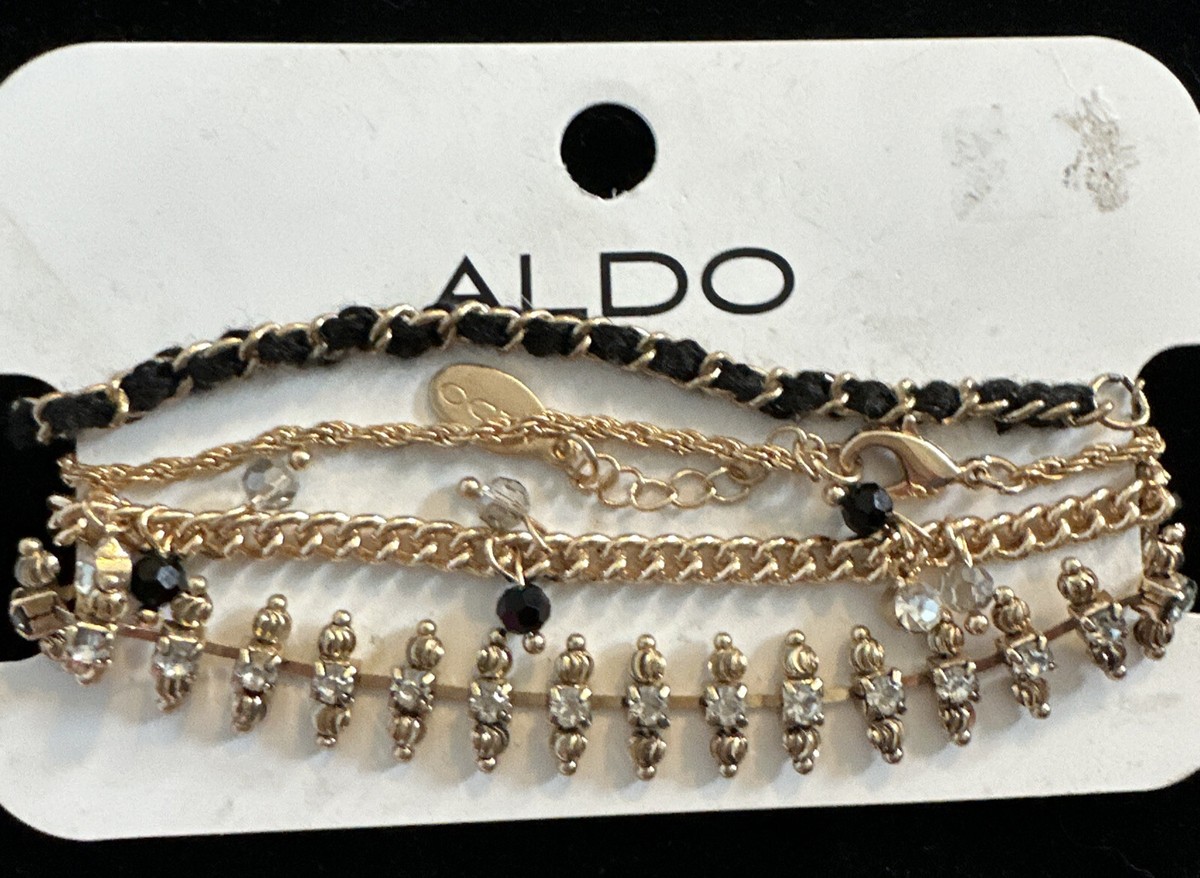 【ALDO】エラデ ブレスレット/Elade★Black/Gold Multi セット Aldo Layered Bracelet Set-Gold Toned Chain/Black Cord/Beaded