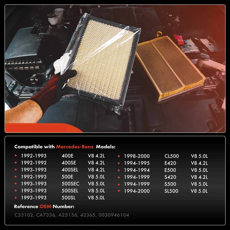 2x Filtro de aire del motor para Mercedes-Benz 400E 500E 1992-1993 CL500 1998-2000 E500 Foto 3 de 4