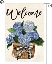 Welcome Spring Hydrangea Garden Flag 12x18 Inch Double Sided Summer blue