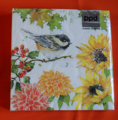 20 Servietten Vogel Sonnenblumen 1 Packung OVP ppd (E) Herbst Astern Beeren Blät