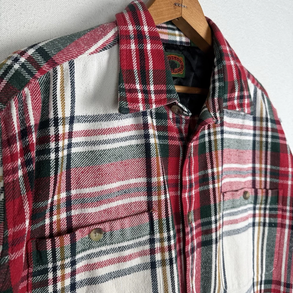 Boston Traders Shirt Jacket Men’s XL White Red Green Plaid Flannel Lined Shacket - Image 2 of 4