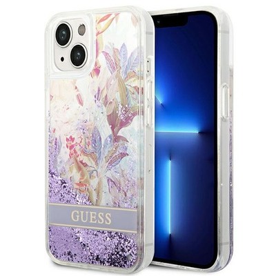 Guess Flower Liquid Glitter Hülle für iPhone 14 Plus, lila/lila