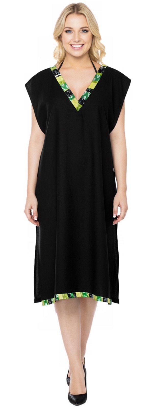 LA LEELA Women's Mini Swimsuit Swimwear Cover Up Shirt Dress US 8-14 Black_B968