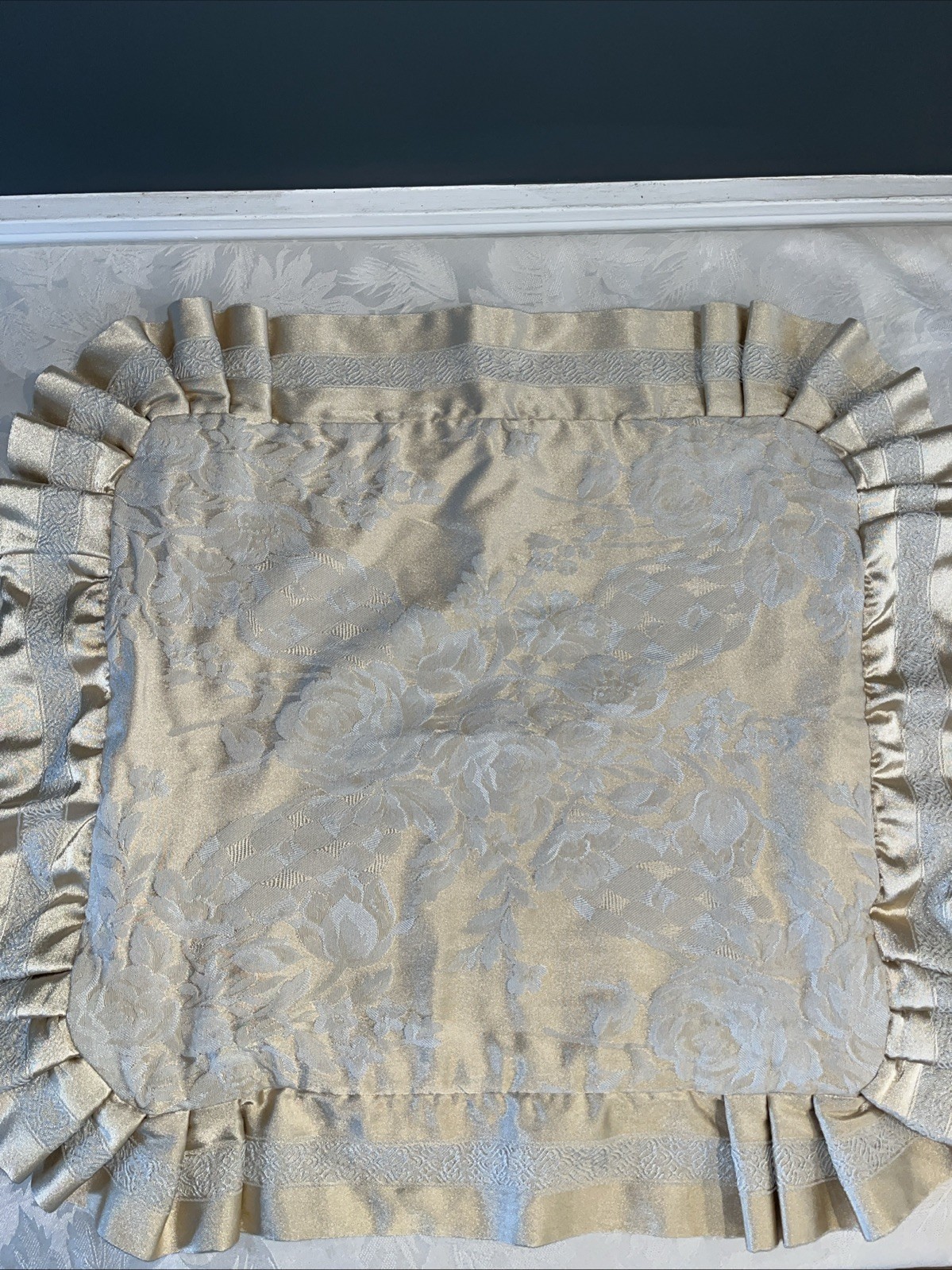 CROSCILL WHITE LABEL GOLD FLORAL  (2) EURO PILLOW SHAMS 21 X 23 + 1 LUMBAR 3PC