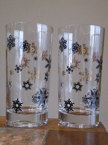 SET of 2 VINTAGE Federal Glass ATOMIC Snowflake 5-1/2 TALL Highball GLASSES