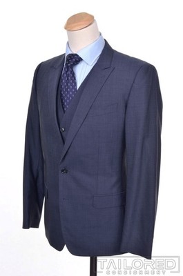 DOLCE & GABBANA Martini Blue Wool 3 PIECE Jacket Pants Vest SUIT EU 50 / US 40 R