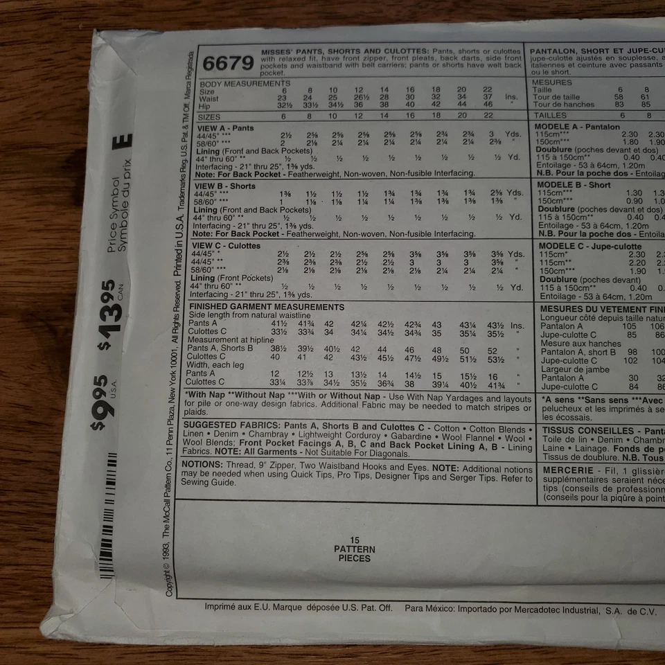 Jeans McCall's #6679 Misses Calce Relajado Palmer/Pletsch 1993 Talla 20 SIN CORTAR Foto 2 de 2