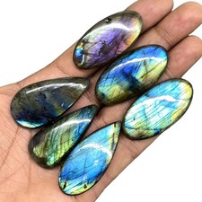 6 Pcs Natural Labradorite Spectrolite 42-46mm Flashy Loose Cabochon Gemstones