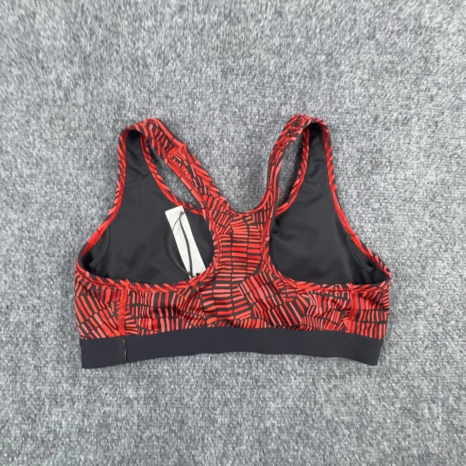 Sujetador deportivo Nike Pro Dri-FIT para mujer mediano rojo negro estampado espalda deportiva Swoosh Foto 4 de 4