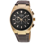 New Citizen Axiom SC Chronograph Black Dial Leather Strap Men's Watch CA4583-01E