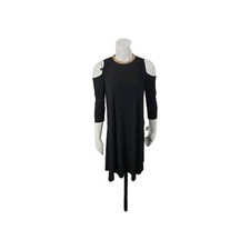 Women's Dress Small Black Gold Chain Neckline Cold Shoulder Dress NINA LEONARD