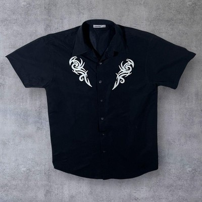 Early 00's Identic Tribal Goth Y2K Tattoo Embroidered Motiv Black Shirt S M