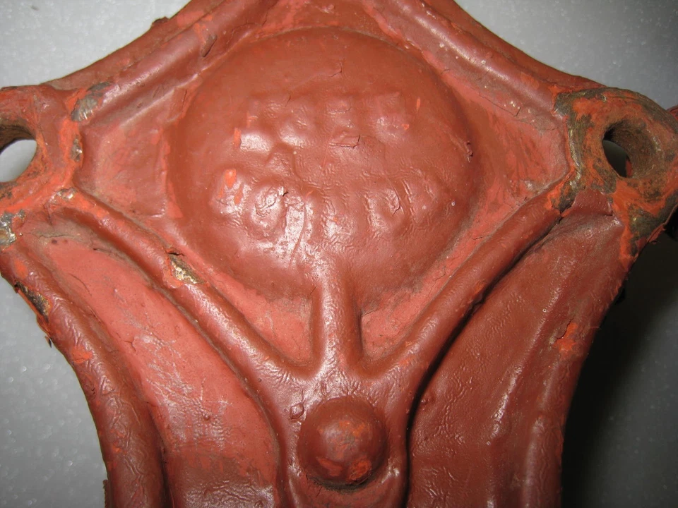 ANTIGUA PERCHA DE PUERTA DE SEGURIDAD CO ASHLAND OHIO PINTURA ROJA granero rodillo de puerta hierro fundido Foto 3 de 4